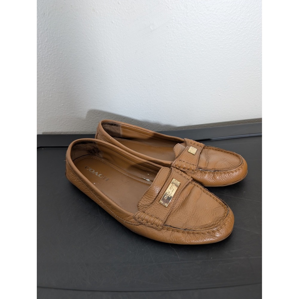 Coach Women's 10 Pebble Leather Fredrica Loafers Saddle Brown Driving Mocs